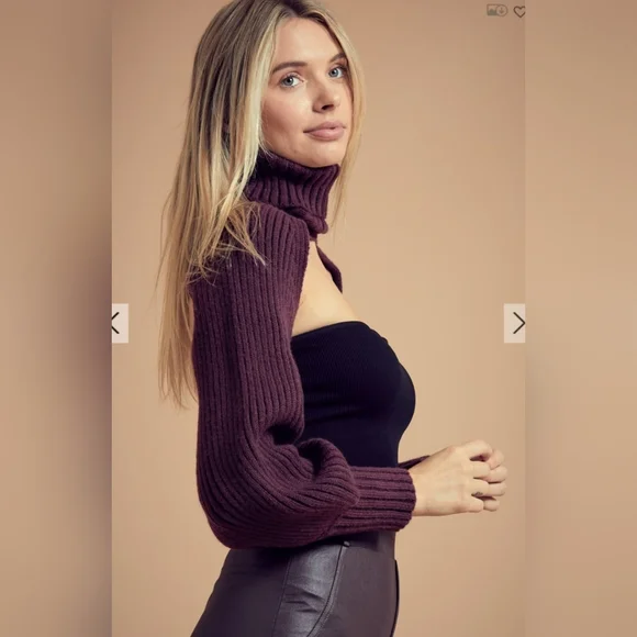 Dark purple ribbed knit arm warmers - Picture 2 of 4